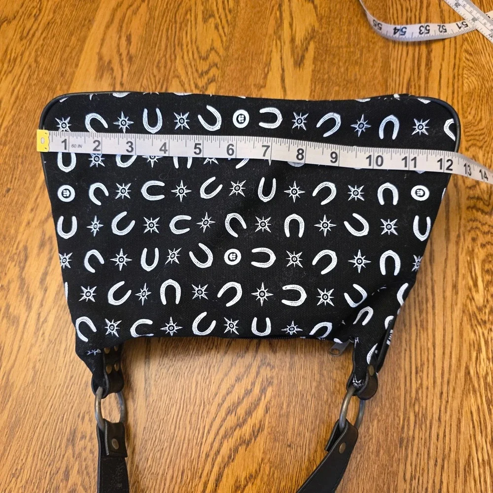 Vintage Y2K Black White Horseshoe Print Canvas Shoulder Bag Skater Retro Western